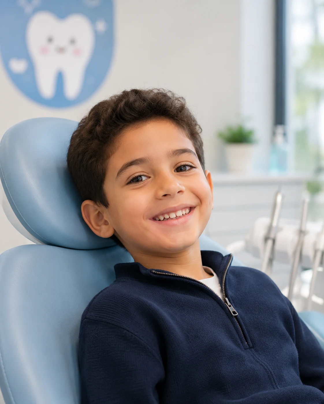 Jeune garçon souriant dans un centre dentaire pédiatrique